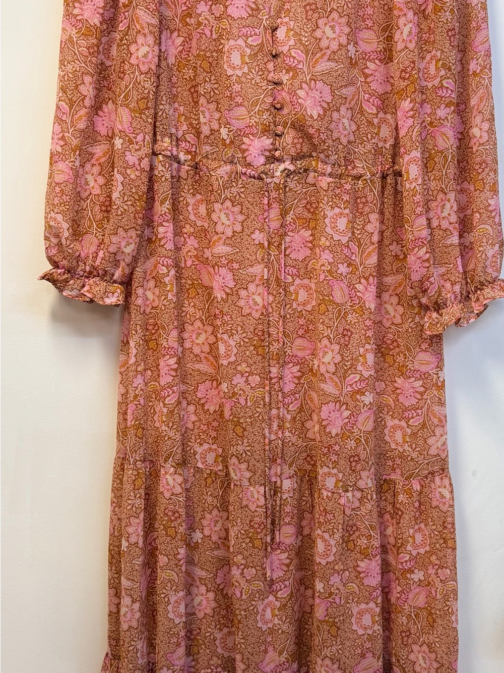 Mango Pink Floral Tiered Maxi Dress SIZE 4 - Picture 7 of 12